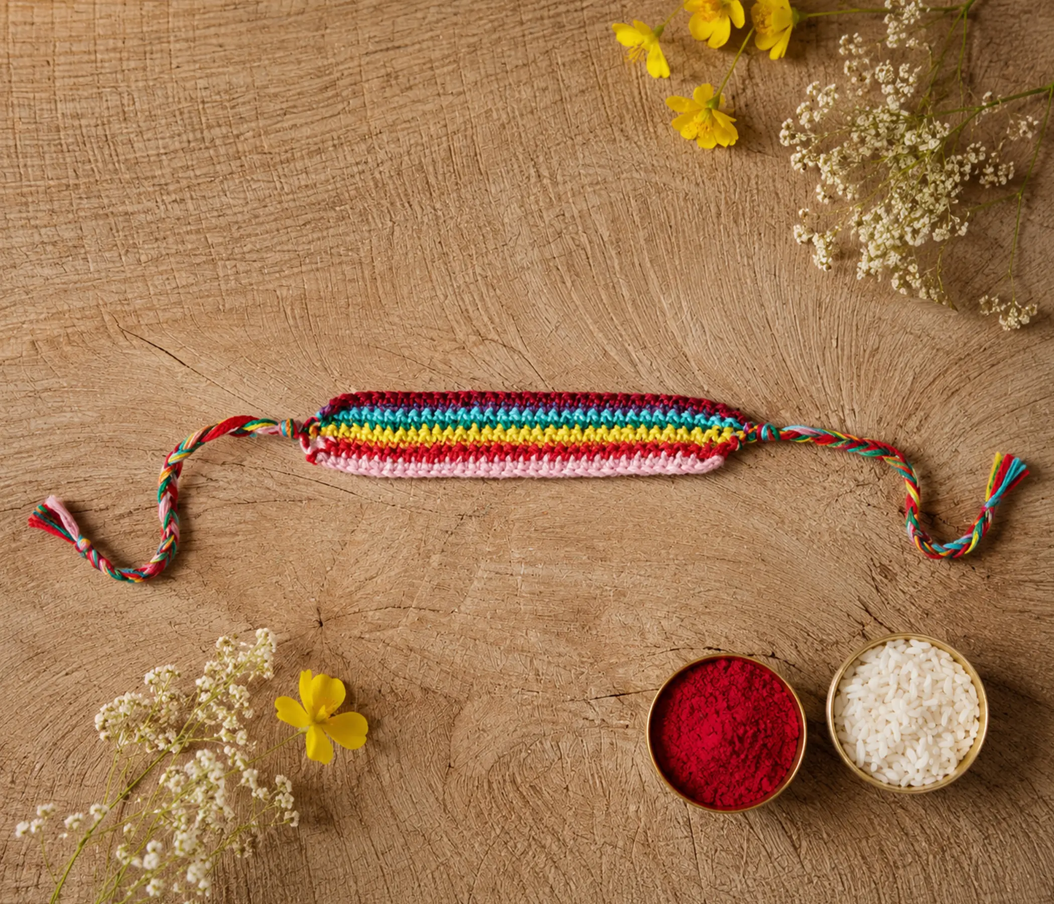 Handcrafted Rainbow Crochet Rakhi - Handmade Rakhadi for Raksha Bandhan